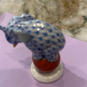Herend elephant on ball blue with orange ball with stars